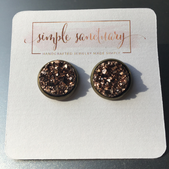 Metallic Bronze Champagne Druzy Studs - Picture 1 of 2